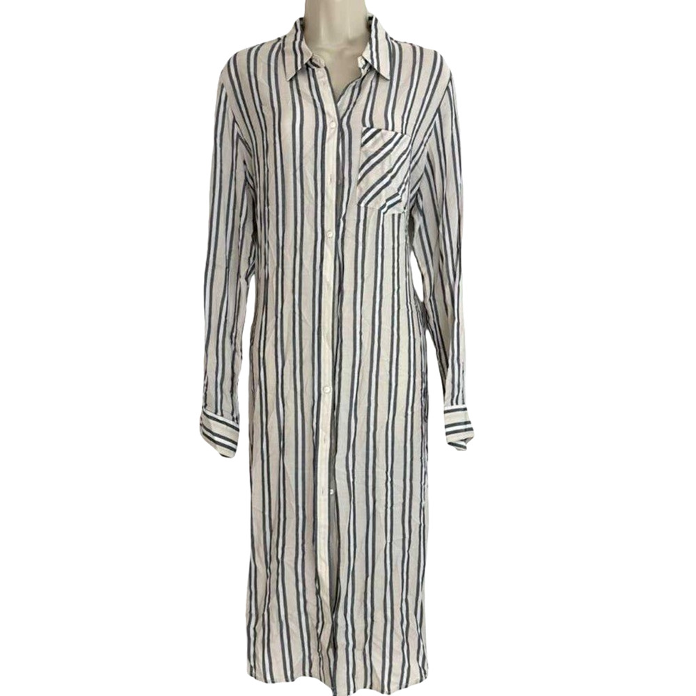 Express Womens Beige Shirt Style Midi Dress Long Sleeve Lightweight sz Large